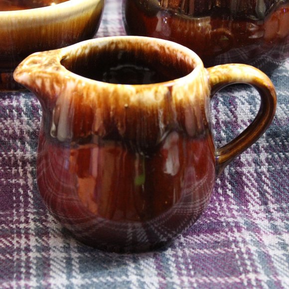 Vintage Three Piece Ceramic Brown Dripware USA Pottery  Set - Picture 9 of 10